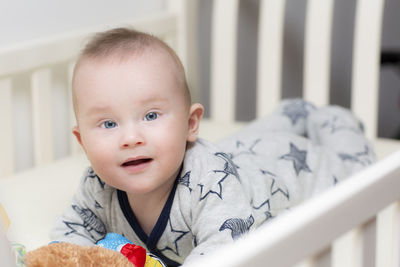 Portrait of cute baby at home