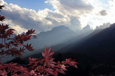 Scenic view of mountains against sky during autumn