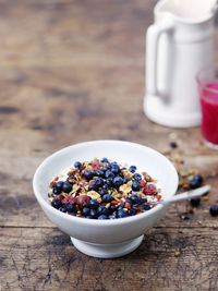 High angle view of breakfast served on table