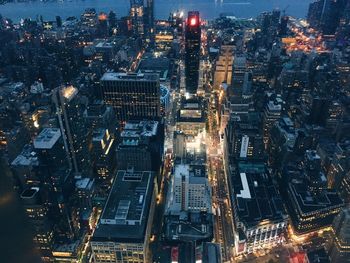 Aerial view of city at night