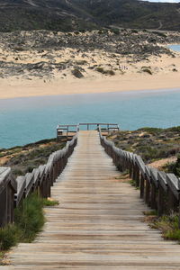 Wooden walkway leading to sea