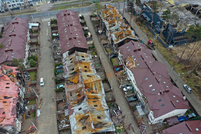 Top view of the destroyed houses. houses were destroyed by rockets or mines from russian soldiers.