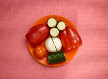 High angle view of fruits in plate