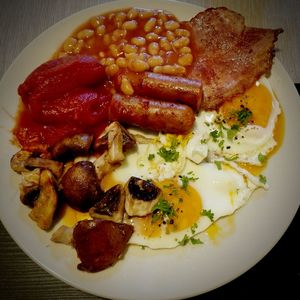 Close-up of breakfast served in plate