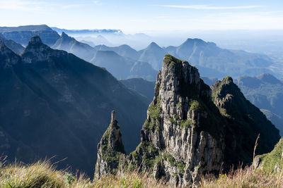 Panoramic view of mountain range against sky