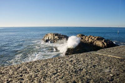 Scenic view of sea against clear sky