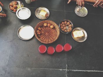 High angle view of food on table