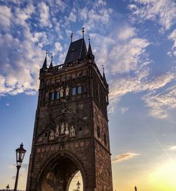 Low angle view of clock tower against sky