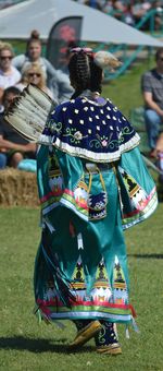 Rear view of people on grass