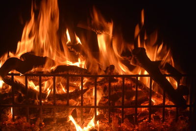 Close-up of bonfire at night