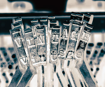 High angle view of text on table