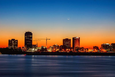 City skyline at sunset