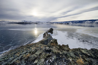 Scenic view of frozen sea against sky