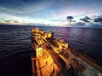 High angle view of ship in sea against sky