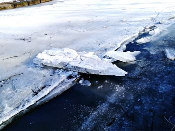 High angle view of frozen water