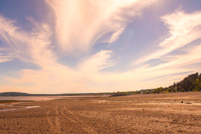 Scenic view of beach against sky during sunset