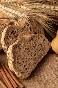 High angle view of wheat on table