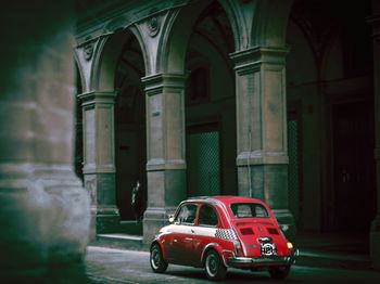 Vintage car on building