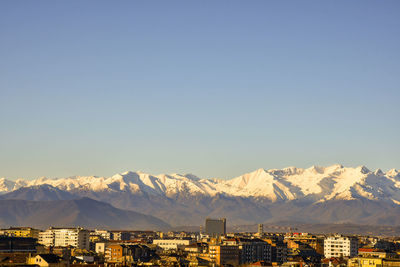 Snowcapped mountain against clear sky