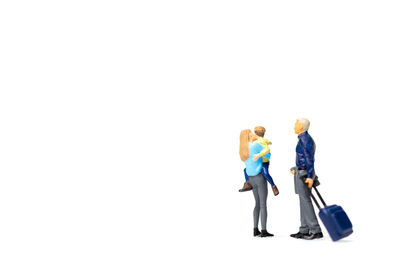 People enjoying in mid-air over white background