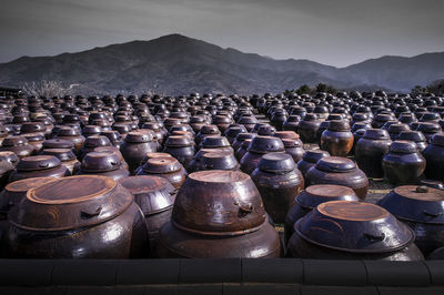 High angle view of various containers