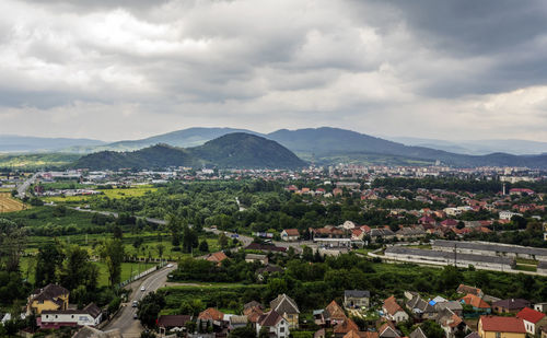 High angle view of town against sky