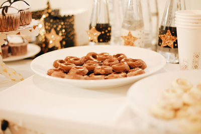 Close-up of dessert in plate on table