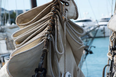 Close-up of rigging on boat