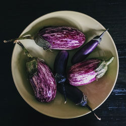 Directly above shot of eggplants in bowl