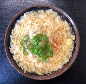 High angle view of meal served in bowl