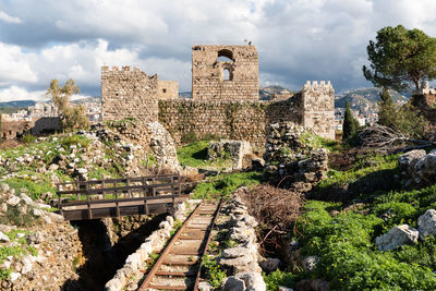Old ruin building against cloudy sky