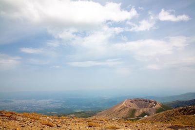 Aerial view of landscape against cloudy sky