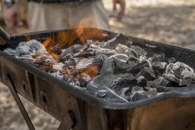 Close-up of meat on barbecue grill