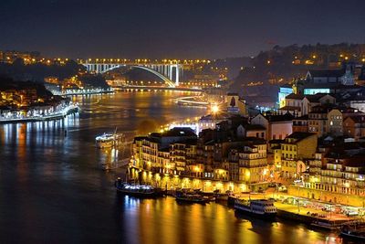 View of illuminated city at night