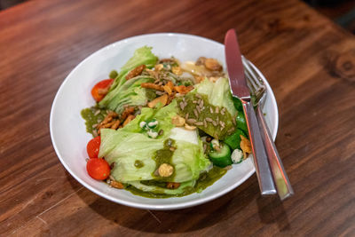 Close-up of meal served on table