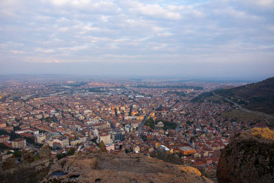 High angle view of townscape against sky