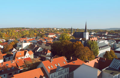 High angle view of townscape against sky