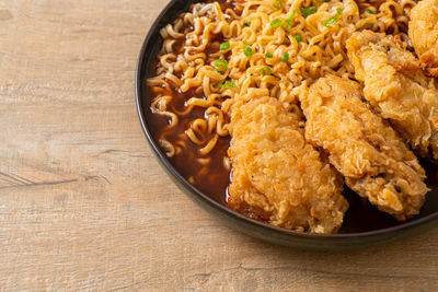 High angle view of food in bowl on table