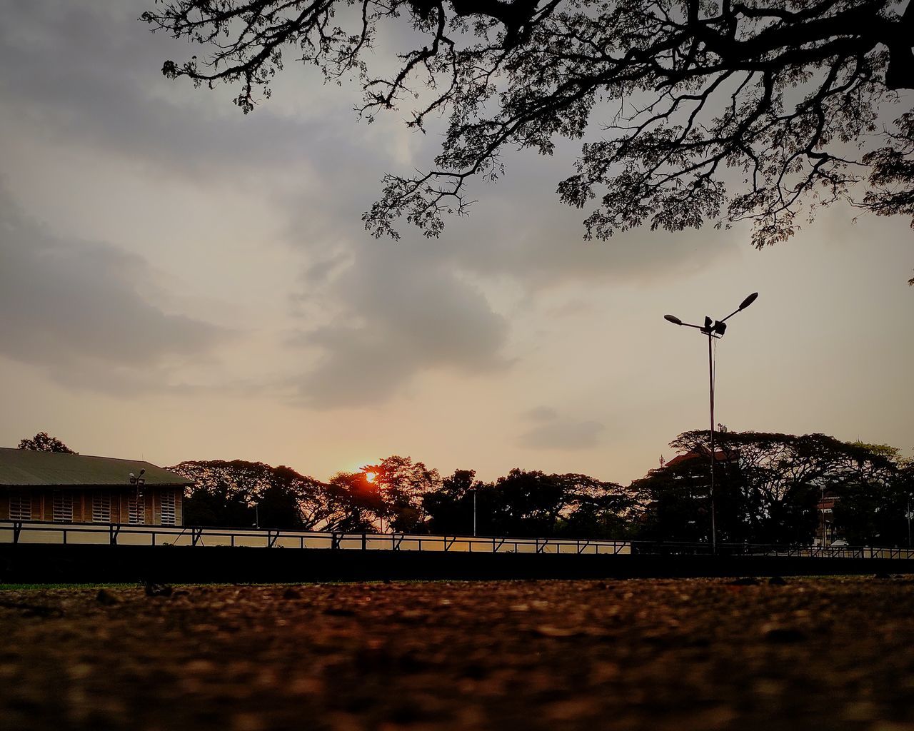 morning, sky, tree, dusk, nature, architecture, sunlight, cloud, built structure, plant, no people, environment, building exterior, darkness, outdoors, light, silhouette, beauty in nature, city, street, horizon, building