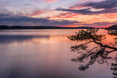 Scenic view of lake against sky during sunset