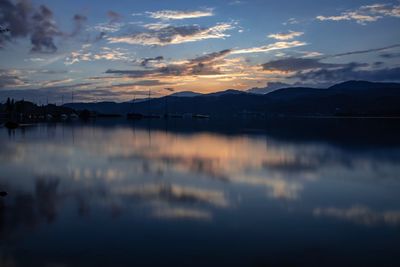 Scenic view of lake against sky during sunset