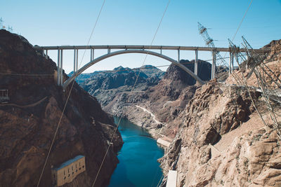 Bridge over river against blue sky