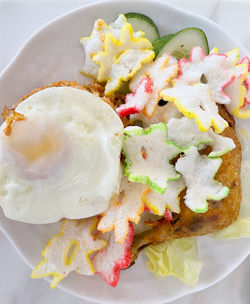 High angle view of breakfast served on table