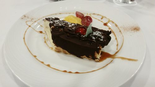 Close-up of chocolate cake in plate