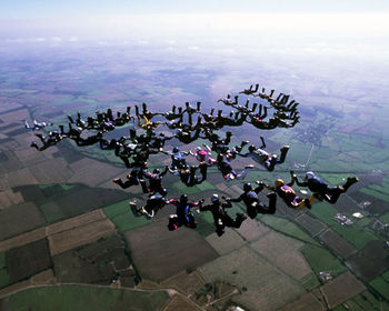 High angle view of people in airplane