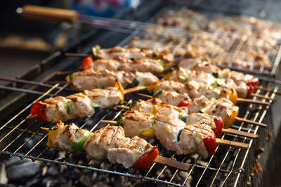 Close-up of meat on barbecue grill