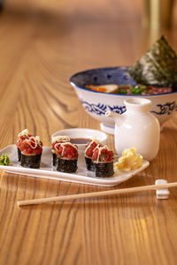 High angle view of food on table