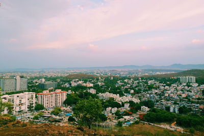 High angle view of townscape against sky