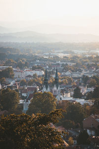 High angle shot of townscape against sky