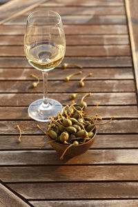 Glass of wine on table